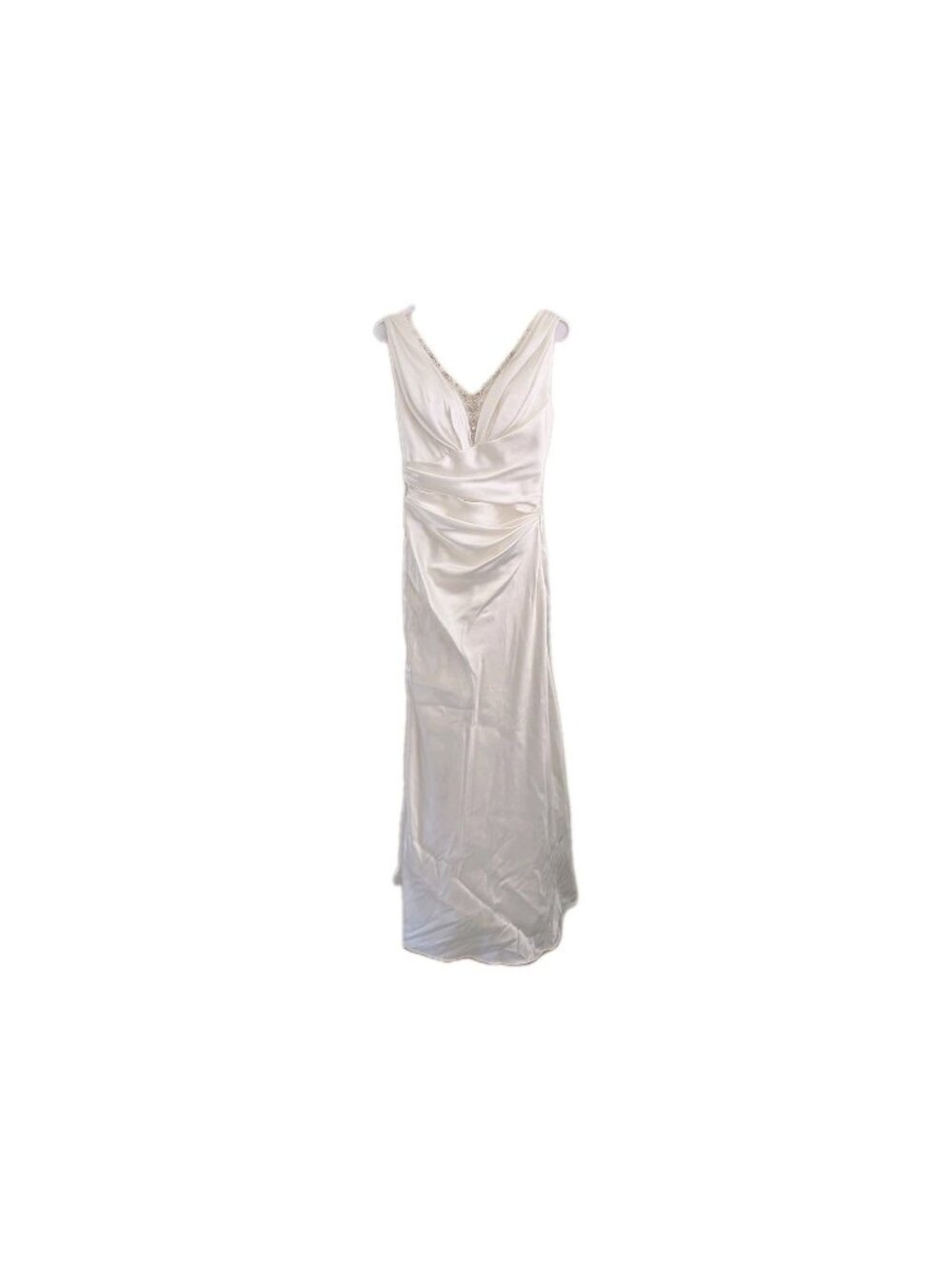Enzoani Bambi Wedding Dress 8 Cream Satin Beaded V-Neck Ruched Mermaid Bridal
